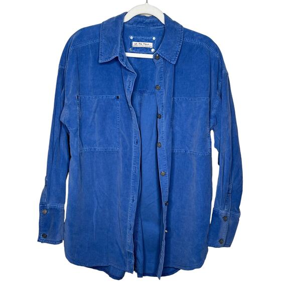 Free People We the Free Baby Cord Button Down Shirt in Electric Indigo Size XS - Picture 7 of 8
